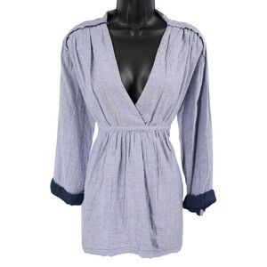 Free People All Who Wander Blue Stripe Tunic Top Open Back Tie Boho NWT Medium